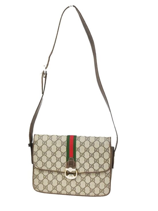 Gucci Handbags - GUCCI Logo GG Pattern Sherry Flap Shoulder Bag PVC Leather Brown GHW 67KC907